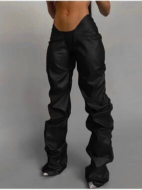 LROSEY Faux Leather Stacked Pants